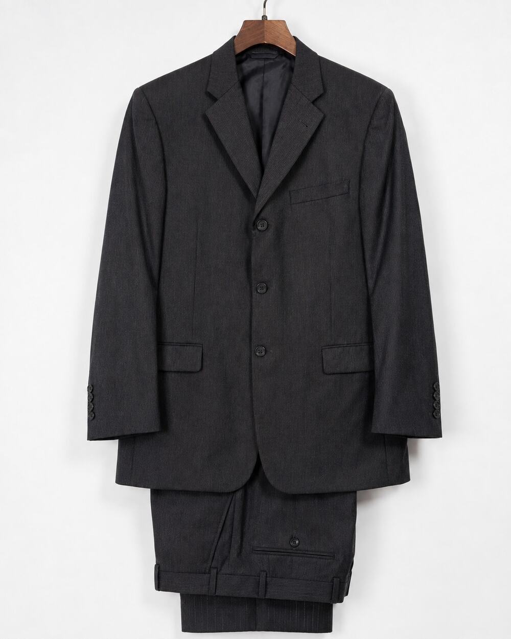 Vintage Burberry London Men's Charcoal Gray Pinstripe Wool Suit, Large